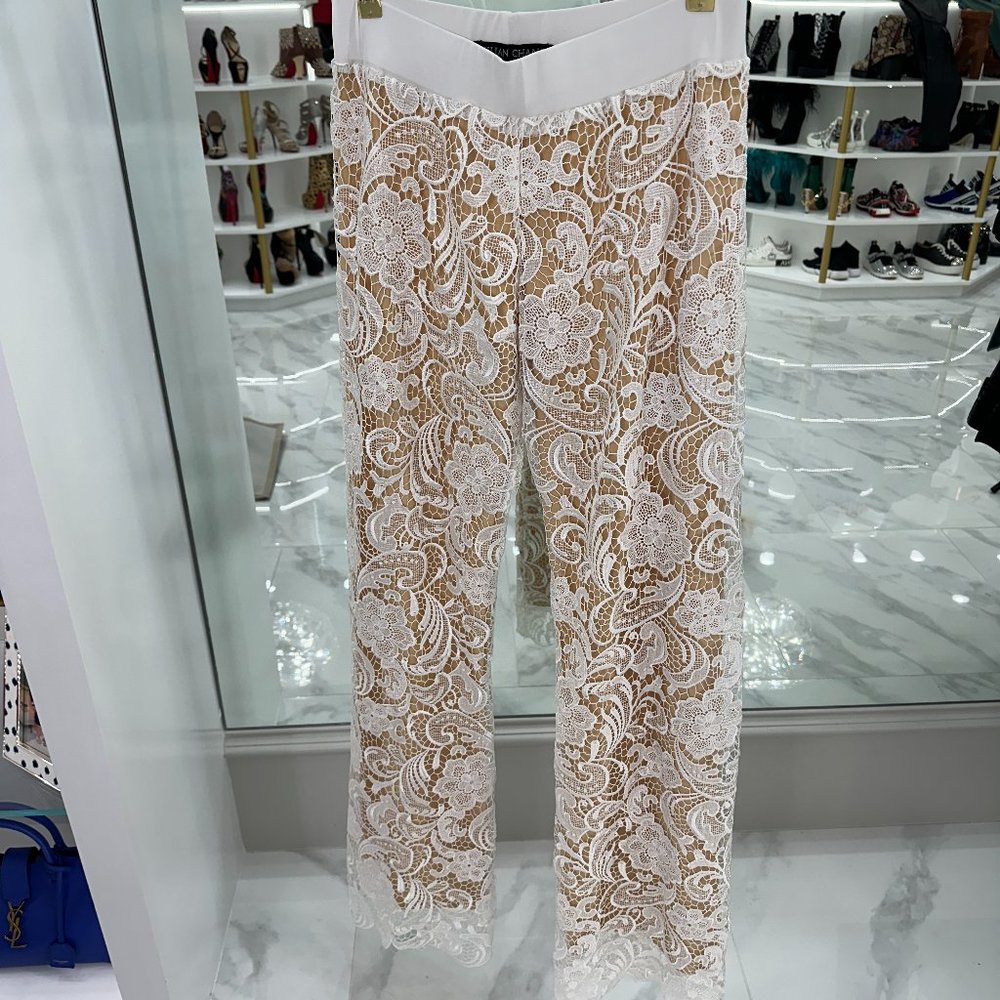 Julian Chang White Lace Stretchy Pants Medium